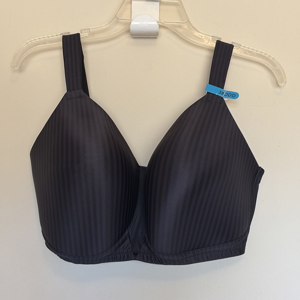 Playtex Secrets Classic Black Stripe Perfectly Smooth Wireless Bra 38DDD NWT NEW - Picture 2 of 6